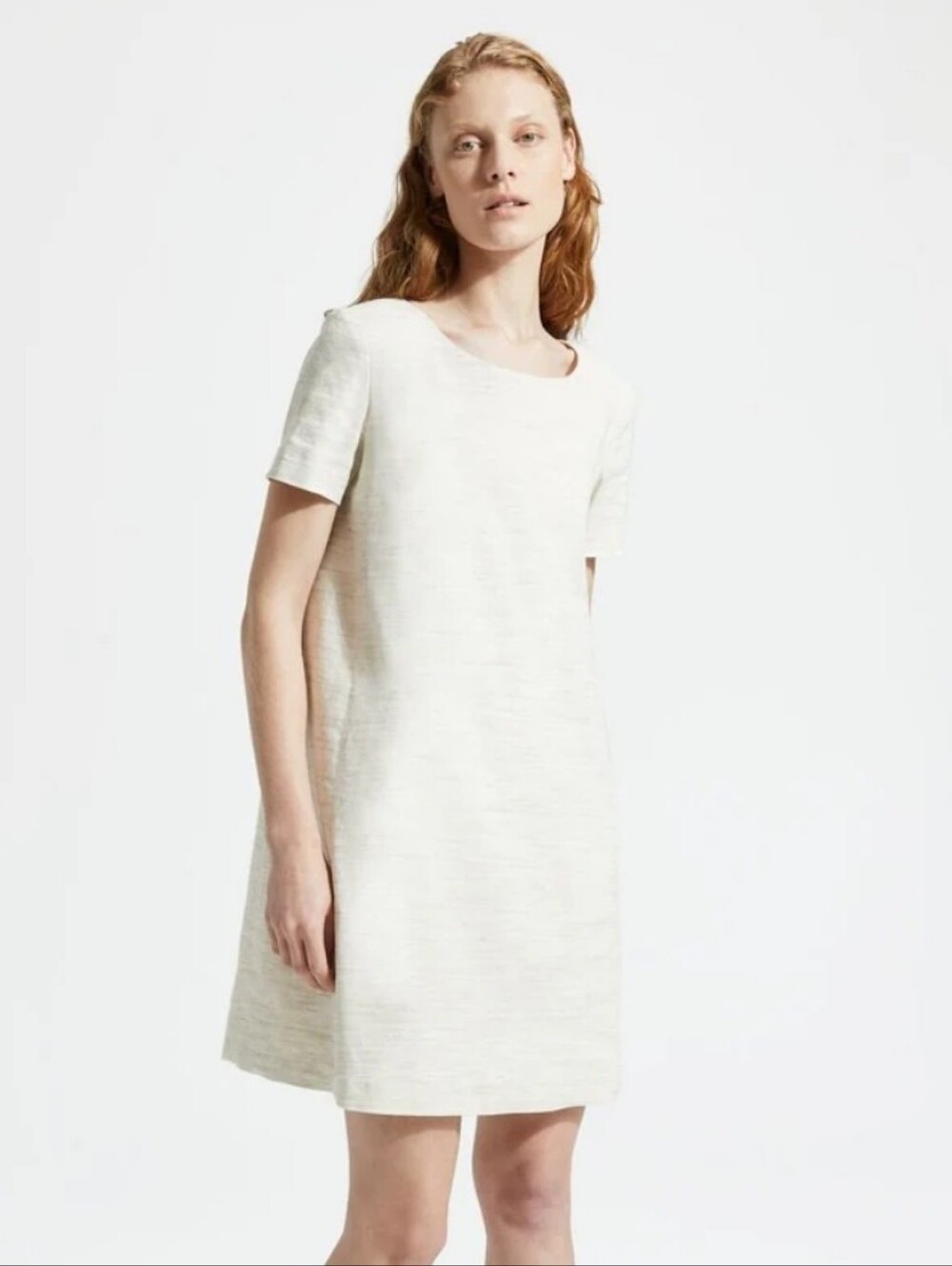 Theory Panel Shift Dress Sharkskin Crunch Linen Blend Light Khaki Cream P 0 00